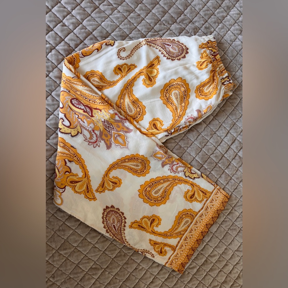 Magaschoni Yellow & Cream Paisley Pull on elastic waist band Pants size‎ Small